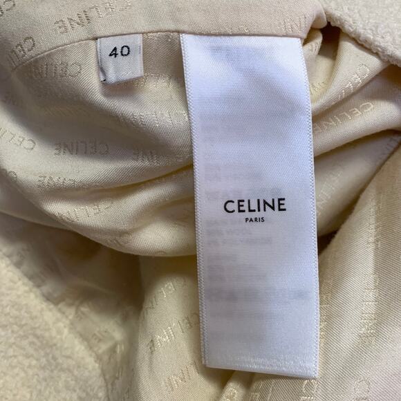 CELINE Size 8 Cream Wool Blend Boucle Two Pockets Snaps Mini Skirt - Picture 6 of 7